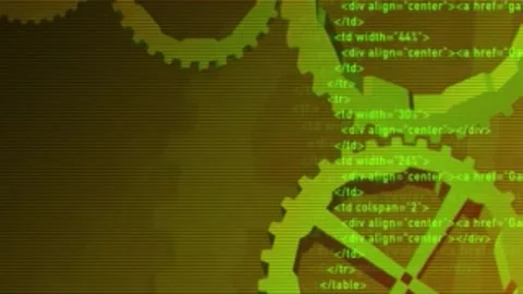 Golden Digital Gears Turning with Code Overlay 库存影片 332932467