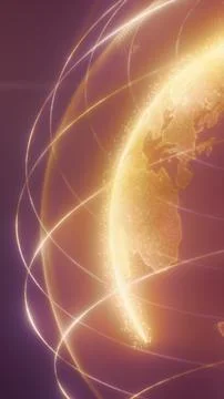 Golden digital globe with glowing network lines connecting across continents, Stock Illustration