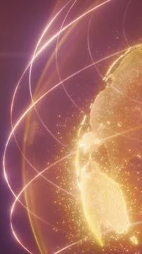Golden digital globe with glowing network lines connecting across continent.. Stock Illustration