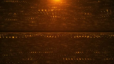 Golden digital grid background perspective floor, glowing particles, cinematic d Stock Footage 340416750