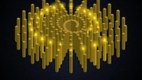 Golden Digital Grid Structure with Glowing Orbs and Swirling Lights Stock Footage 348413904