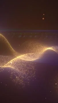 Golden digital particle waves flowing across a futuristic abstract landscap.. Stockillustratie
