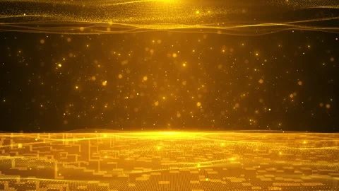 Golden digital platform background grid floor, floating particles, warm futurist Stock Footage 340454742