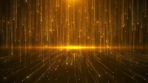 Golden digital rain background light streaks, glowing horizon, sparkling particl Stock Footage 340471340
