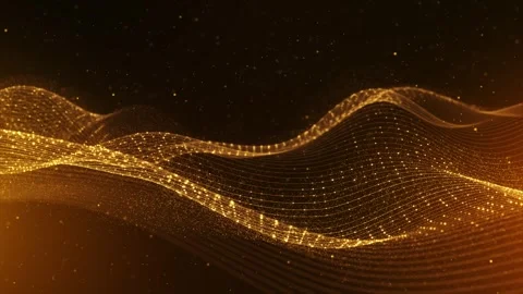 Golden Digital Wave Particle Grid Flowing Data Landscape Luxurious particles gri Stock Footage 341906306
