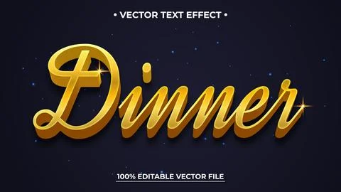 Golden Dinner Text Effect with Starry Background and Editable Vector File Illustrazione stock