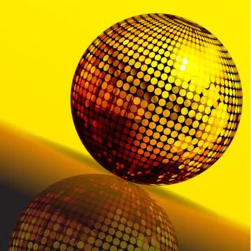 Golden disco ball and reflection background Illustrazione stock