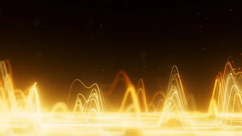 Golden Distorted Waveform Rises From A Bright Line On A Dark Futuristic Stock Footage 340497569