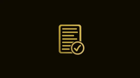 Golden Document Checklist Icon with Checkmark on Dark animation Background .. Stock Footage 321855536