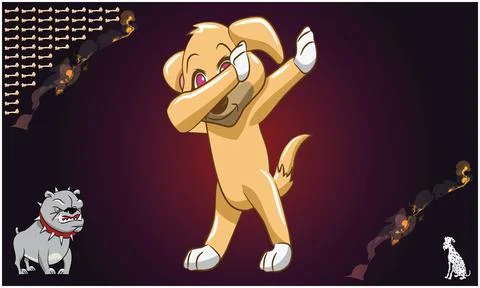 Golden dog dancing on abstract background and other dog is watching 库存插图