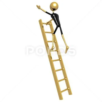 Golden Doll Climbing Stairs Asking for Success on High (3D Illustration