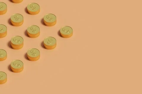 Golden dollar coin pattern with copy space. 3d illustration. Stockillustratie