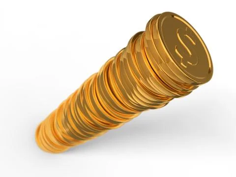 Golden dollar coins stack. 3d illustration. Stock Illustration