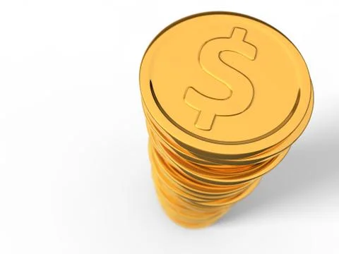 Golden dollar coins stack. 3d illustration. Stock Illustration
