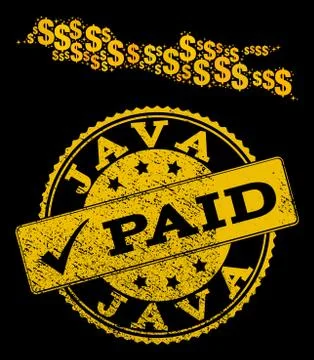 Golden Dollar Composition of Mosaic Map of Java Island and Paid Grunge Seal Stock Illustration