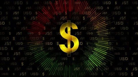 Golden dollar sign with circular chart showing financial growth and decline Stock Footage 311907537