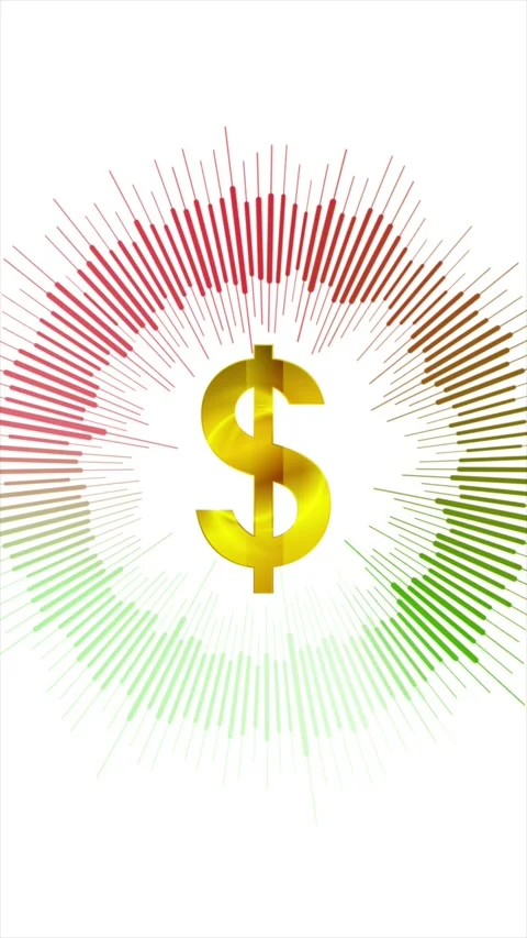 Golden dollar sign with circular chart showing financial growth and decline Stock Footage 325843703