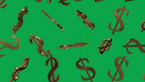 Golden dollar sign symbol 3d shape falling loop animation on green screen Stock Footage 321002053
