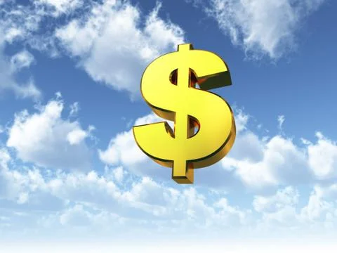 Golden dollar symbol on cloudy sky - 3d illustration Ilustración de archivo