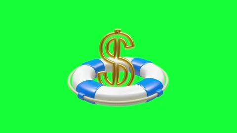 Golden dollar symbol rotates inside a lifebuoy on a green screen, 3D animation 库存影片 334455441