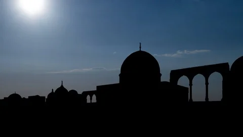 Golden Dome of the Rock at Sunset, Time lapse of Temple Mount in Jerusalem Stock Footage 111415223