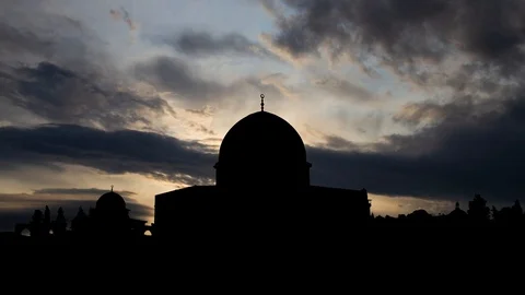 Golden Dome of the Rock, Time Lapse at Sunrise in Old City of Jerusalem, Israel Stock Footage 114491887