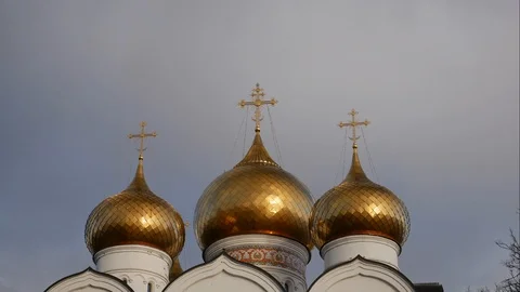 Golden domes of the assumption Cathedral Stock Footage 99844535
