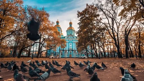 Golden Domes Of St. Nicholas Naval Cathedral Stock-Footage 72998997