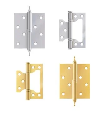 Golden door hinges construction hardware. Realistic set of gold tools for joint Stock Illustration