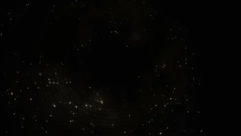 Golden dot particle vortex rotating slowly with twinkling sparkles on black Vídeo Stock 347278324