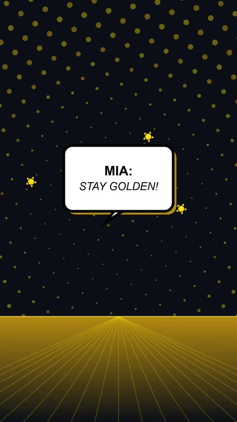 Golden Dot Pattern Background with "Mia: Stay Golden!" Message and Light Rays Stock Footage 348814581