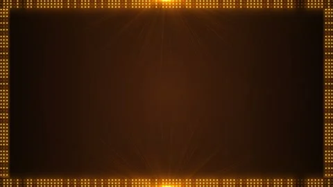 Golden dotted light frame background rectangular border, warm stage rays, empty Stock Footage 340452588