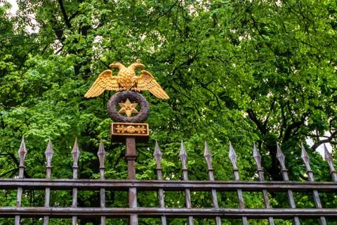 Golden double-headed eagle on gates, St.Petersburg Stock Photos