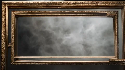 Golden double horizontal frame with slowly moving dry ice smoke background. Stock Footage 273954316