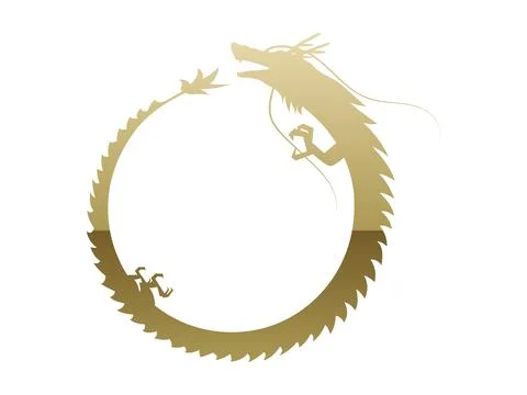 Golden dragon circular frame. Stock Illustration