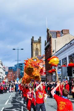 Golden Dragon Dance Performance Stock Photos