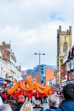 Golden Dragon Dance Performance Stock Photos