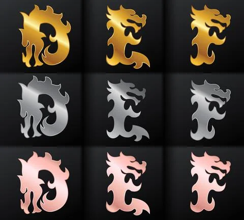 Golden Dragon Monogram Initial Letter DEF Stock Illustration