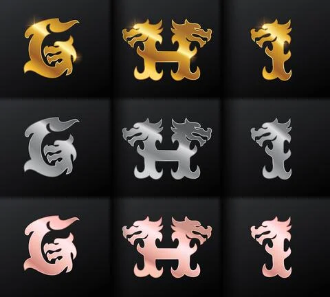 Golden Dragon Monogram Initial Letter GHI Stock-Illustration