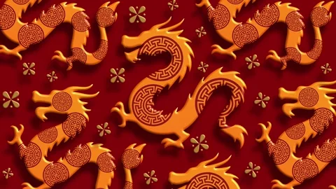 Golden Dragon Pattern Red Background Chinese New Year 스톡 동영상 323796844