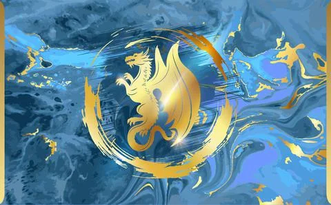 Golden dragon in a ring on a blue background. Stock Illustration