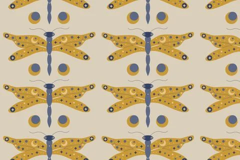 Golden dragonfly with celestial ornament - pattern Stock Illustration