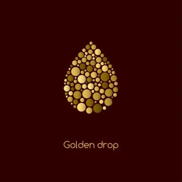 Golden drop of dots of different sizes. Stock Illustration