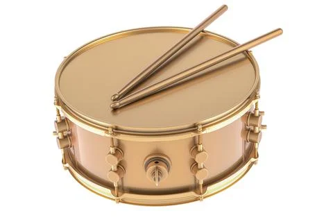 Golden drum with drumsticks, 3D rendering Stock Illustration