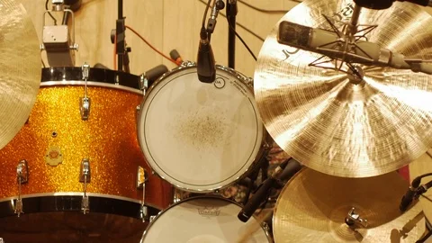 Golden drumming at recording studio Video stock 73909092