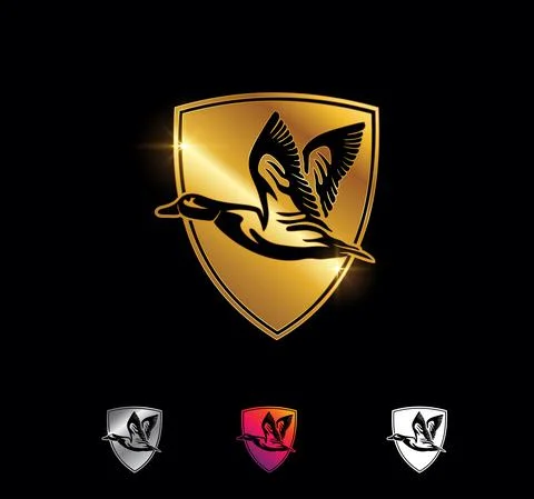 Golden Duck and Shield Vector Sign Stock Illustration