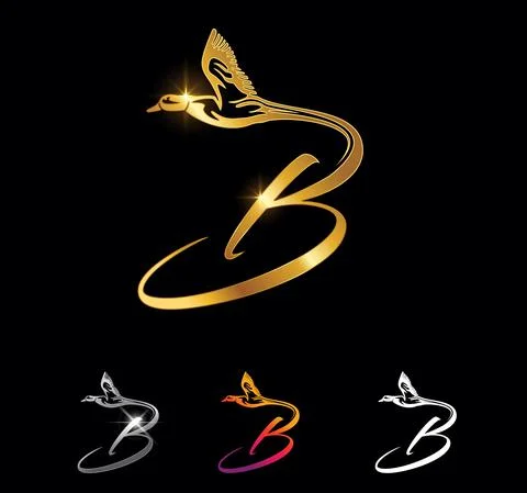 Golden Duck Monogram Initial Letter B Stock Illustration