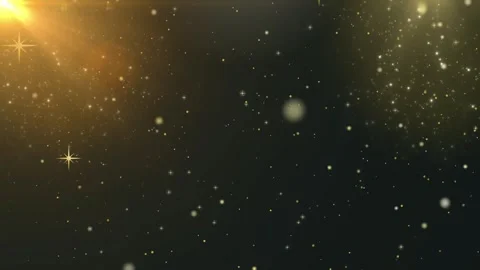 Golden dust particles floating in dark background. Abstract light bokeh overlay Video stock 339646323