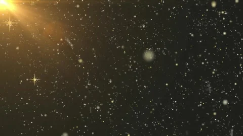 Golden dust particles floating in dark atmosphere with radiant lens flare light Stock Footage 343805398