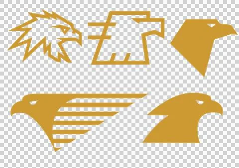 Golden Eagle Head Logo Set – Abstract, Geometric, Minimalist Vector Icons Stock Illustration